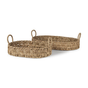 Mercana Haini Elegant Handwoven Basketweave Trays with Loop Handles for Stylish Home Organization and Decor 70228