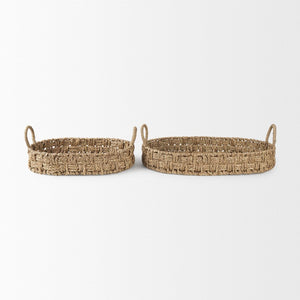 Mercana Haini Elegant Handwoven Basketweave Trays with Loop Handles for Stylish Home Organization and Decor 70228