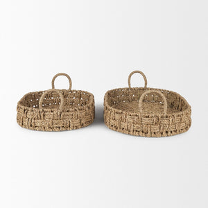 Mercana Haini Elegant Handwoven Basketweave Trays with Loop Handles for Stylish Home Organization and Decor 70228