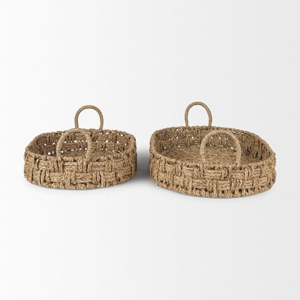 Mercana Haini Elegant Handwoven Basketweave Trays with Loop Handles for Stylish Home Organization and Decor 70228