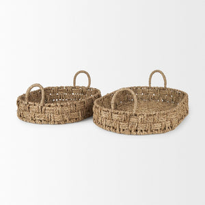 Mercana Haini Elegant Handwoven Basketweave Trays with Loop Handles for Stylish Home Organization and Decor 70228