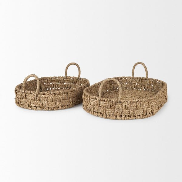Mercana Haini Elegant Handwoven Basketweave Trays with Loop Handles for Stylish Home Organization and Decor 70228