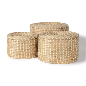 Mercana Kailini Set of 3 Nesting Seagrass & Palm Leaf Boxes with Lids  70231