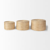 Mercana Kailini Set of 3 Nesting Seagrass & Palm Leaf Boxes with Lids  70231