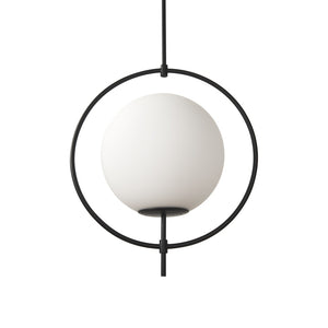 Mercana Farrah Contemporary Frosted Glass Globe Pendant Light for Modern Kitchens and Dining Spaces Matte Black Metal 70199