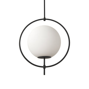 Mercana Farrah Frosted Glass Globe set in Matte Black Metal Pendant Ceiling Light 70199