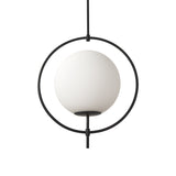 Farrah Frosted Glass Globe set in Matte Black Metal Pendant Ceiling Light