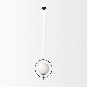 Mercana Farrah Contemporary Frosted Glass Globe Pendant Light for Modern Kitchens and Dining Spaces Matte Black Metal 70199