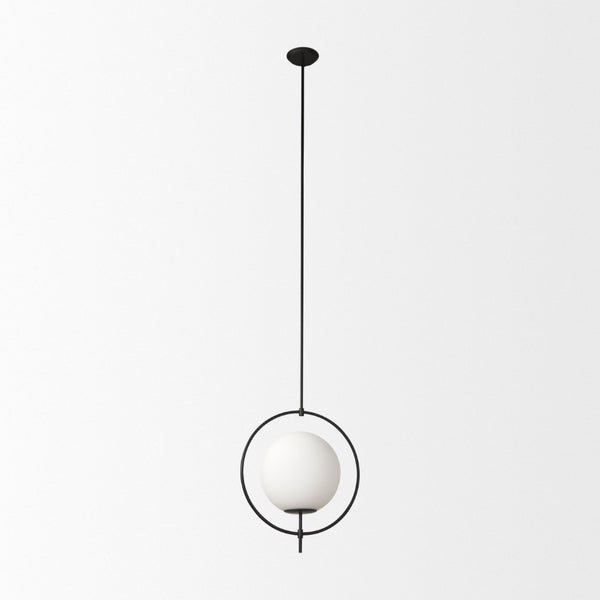 Mercana Farrah Contemporary Frosted Glass Globe Pendant Light for Modern Kitchens and Dining Spaces Matte Black Metal 70199
