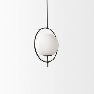 Mercana Farrah Contemporary Frosted Glass Globe Pendant Light for Modern Kitchens and Dining Spaces Matte Black Metal 70199