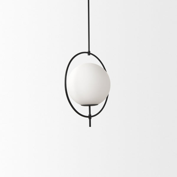 Mercana Farrah Contemporary Frosted Glass Globe Pendant Light for Modern Kitchens and Dining Spaces Matte Black Metal 70199