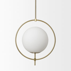 Mercana Farrah Contemporary Frosted Glass Globe Pendant Light for Modern Kitchens and Dining Spaces Gold Metal 70198