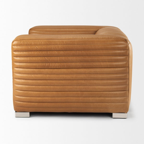 Mercana Ricciardo Arm Chair - Luxurious Cognac Leather Upholstered Seating with Modern Chrome Legs for Style Cognac Brown Leather 70189