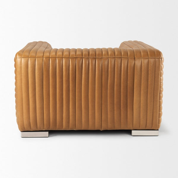 Mercana Ricciardo Arm Chair - Luxurious Cognac Leather Upholstered Seating with Modern Chrome Legs for Style Cognac Brown Leather 70189