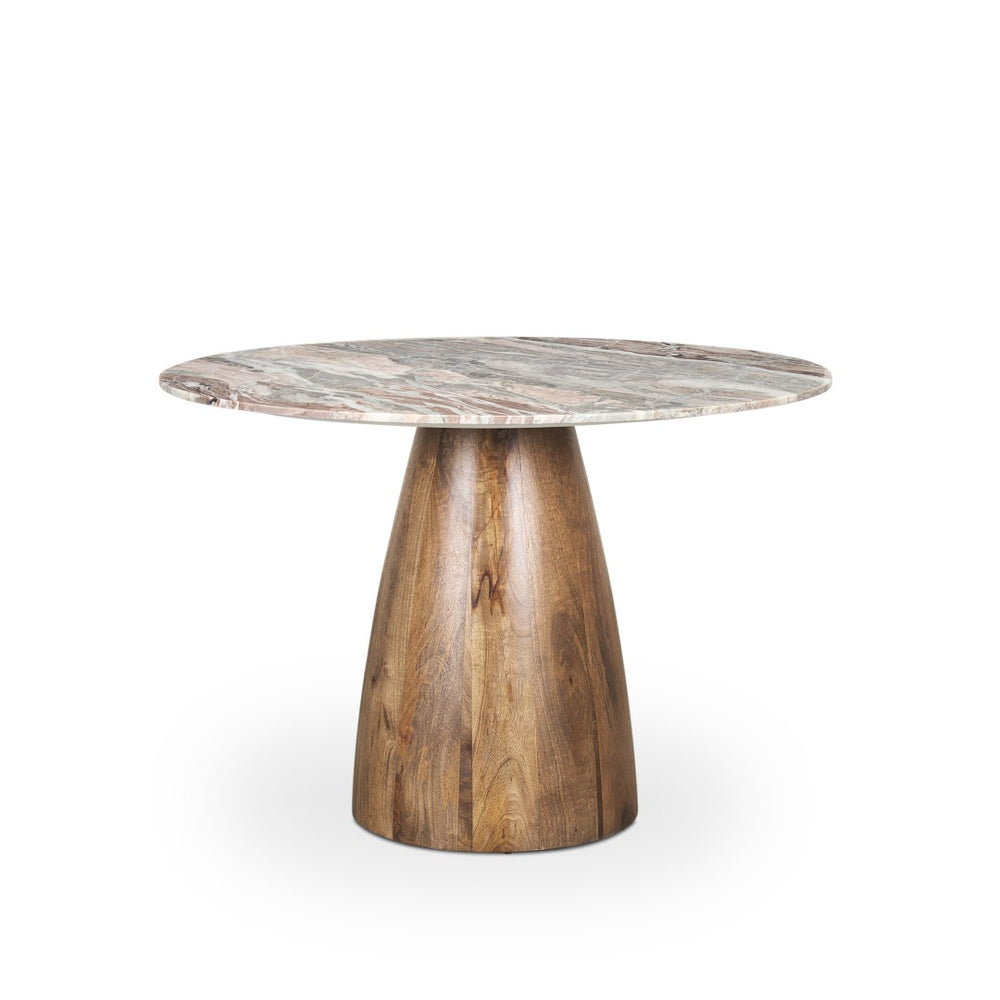 Mercana Allyson Round Dining Table with Unique Marble Top and Solid Wood Pedestal for Elegant Spaces 42" Savar Pink Marble Top | Brown Wood Base 70564-AB