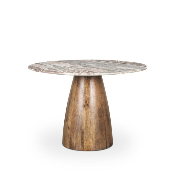 Mercana Allyson Round Dining Table with Unique Marble Top and Solid Wood Pedestal for Elegant Spaces 42" Savar Pink Marble Top | Brown Wood Base 70564-AB