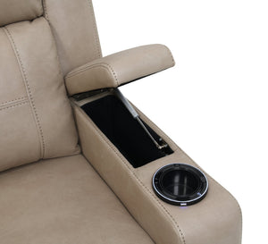 English Elm Lugo Camel Leather Power Recliner with Dual Motors and Built in Cup Holders B2726P469550