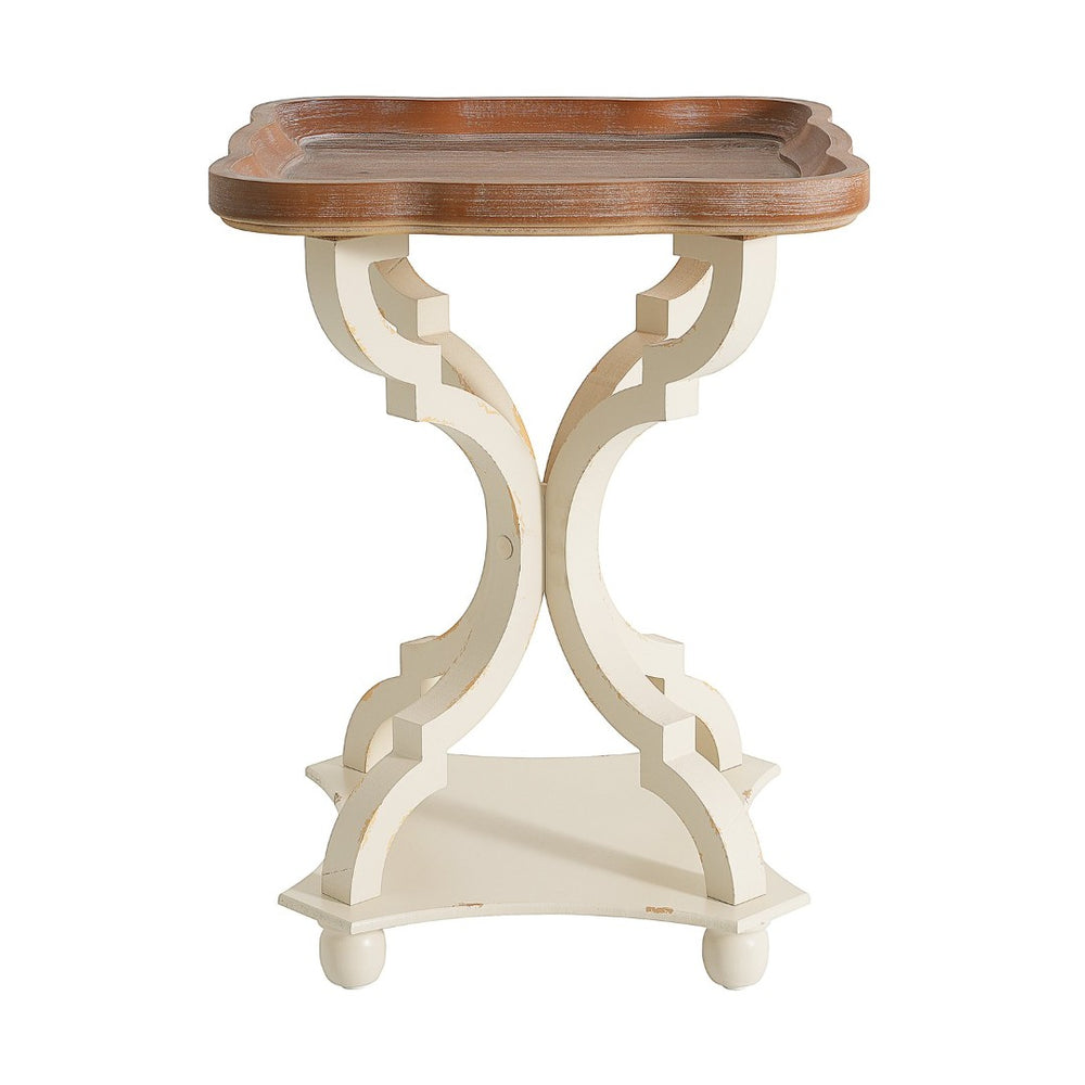 English Elm Accent Table French Country Hourglass Base Carved Wood Distressed Finish Entryway Side 69816.00