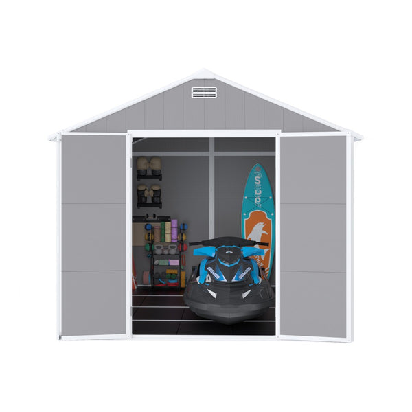 English Elm Campcraft 8x8 Ft Resin Storage Shed with Uv Resistant Polypropylene Panels and Hd Windows W1598S00013