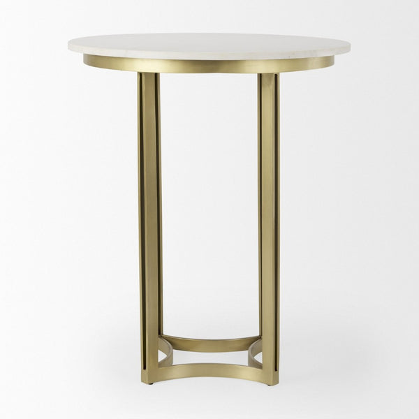 Mercana Tanner Bistro Table: Contemporary Luxe Marble & Matte Black Iron Design for Stylish Dining Spaces 32" White Marble Top | Matte Gold Base 69938-AB