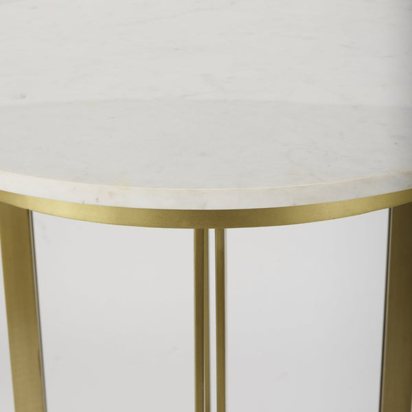 Mercana Tanner Bistro Table: Contemporary Luxe Marble & Matte Black Iron Design for Stylish Dining Spaces 32" White Marble Top | Matte Gold Base 69938-AB