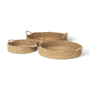 Mercana Ulana Set of 3 Round Nesting Seagrass Trays w/ Loop Handles 70226