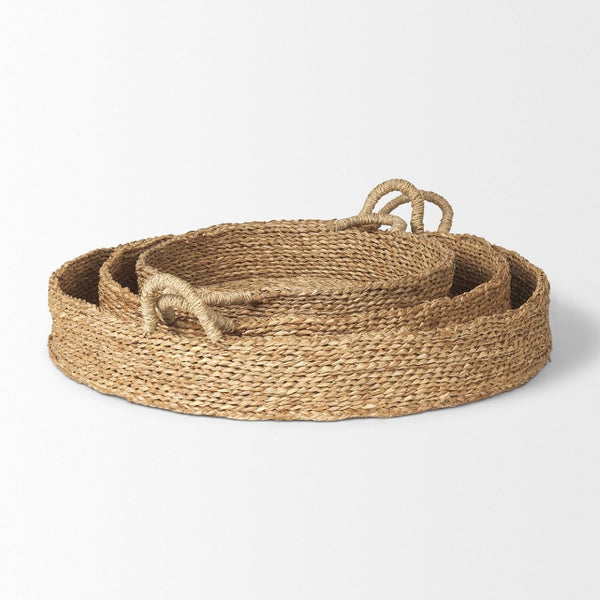 Mercana Ulana Handwoven Nesting Trays with Loop Handles for Stylish Storage and Rustic Home Décor 70226
