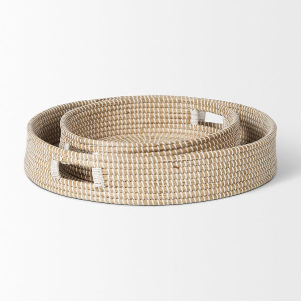 Mercana Kalama Large Handwoven Trays with Handles for Stylish Serving, Organizing, and Home Décor Essentials 70233