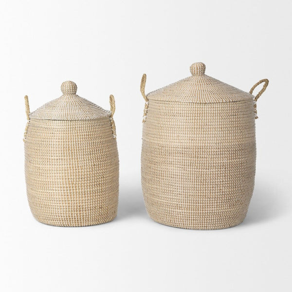 Mercana Kairi Stylish Floor Baskets with Handles for Organized Storage and Coastal Home Décor Charm 70225