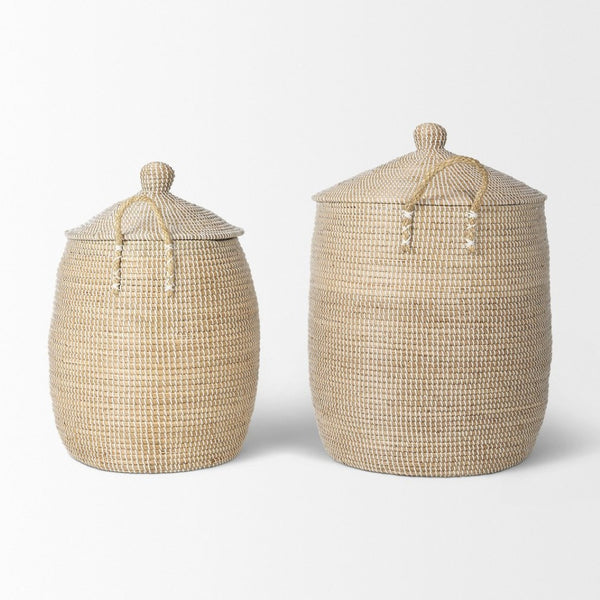 Mercana Kairi Stylish Floor Baskets with Handles for Organized Storage and Coastal Home Décor Charm 70225