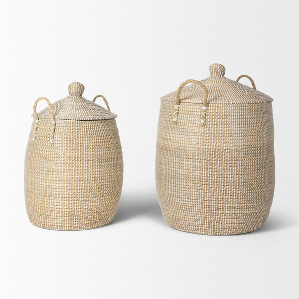 Mercana Kairi Stylish Floor Baskets with Handles for Organized Storage and Coastal Home Décor Charm 70225