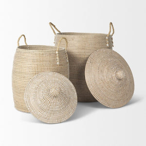 Mercana Kairi Stylish Floor Baskets with Handles for Organized Storage and Coastal Home Décor Charm 70225