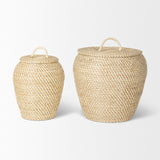 Mercana Kalopa Set of 2 Seagrass Floor Baskets w/ Flat Handled Lid 70232