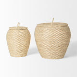 Mercana Kalopa Set of 2 Seagrass Floor Baskets w/ Flat Handled Lid 70232