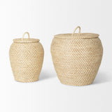 Mercana Kalopa Set of 2 Seagrass Floor Baskets w/ Flat Handled Lid 70232