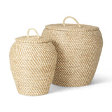 Mercana Kalopa Set of 2 Seagrass Floor Baskets w/ Flat Handled Lid 70232