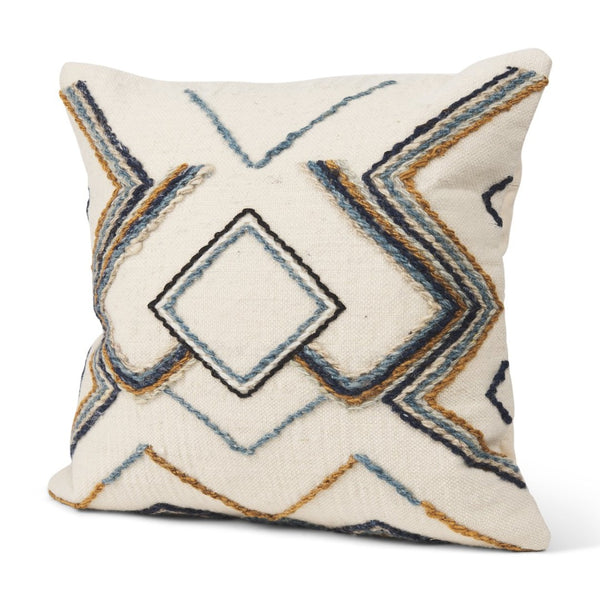 Mercana Kitt Square Pillow Cover - Handwoven Wool Accent with Bold Geometric Design for Stylish Interiors Cream | Embroidered | 20x20 70334