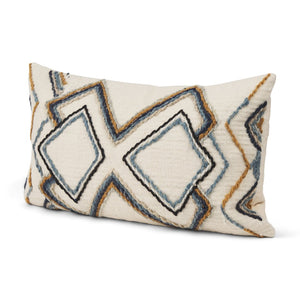 Mercana Kitt Square Pillow Cover - Handwoven Wool Accent with Bold Geometric Design for Stylish Interiors Cream | Embroidered | 14x26 70335