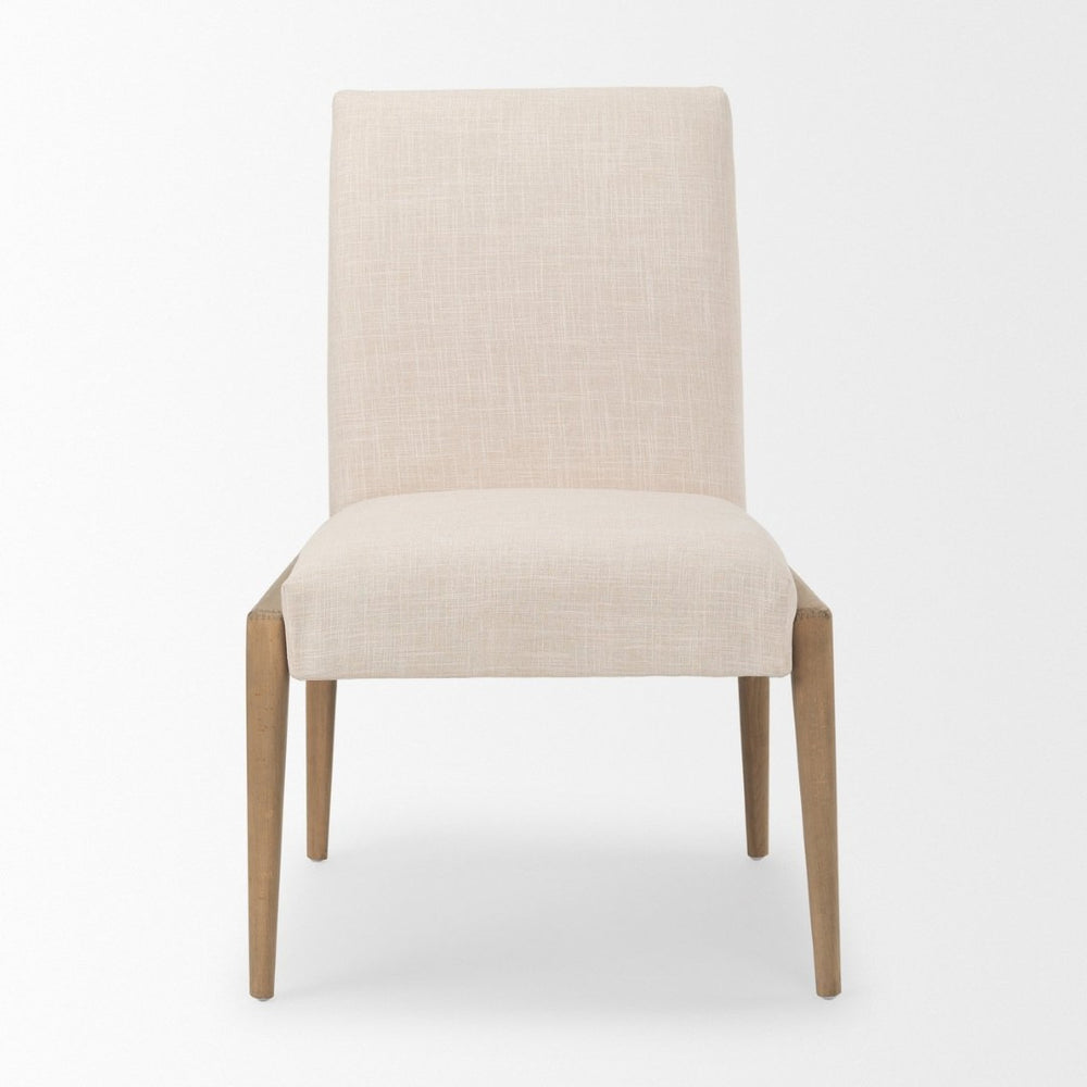 Mercana Palisades Armless Dining Chair - Elegant Upholstered Comfort with Solid Wood Frame for Stylish Dining Cream Fabric | Light Brown Wood 69823