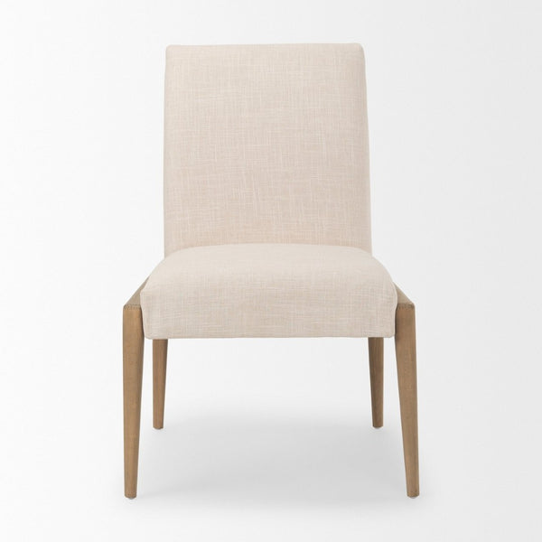 Mercana Palisades Armless Dining Chair - Elegant Upholstered Comfort with Solid Wood Frame for Stylish Dining Cream Fabric | Light Brown Wood 69823