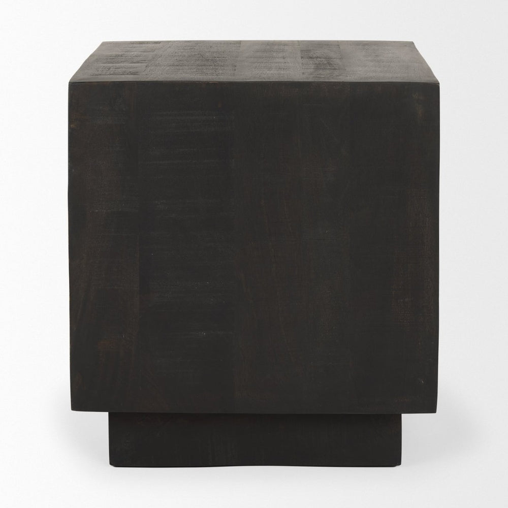 Mercana Hayden Minimalist Solid Wood End Table with Recessed Base for Contemporary Rustic Interiors Dark Brown Wood | 11" Square 70123