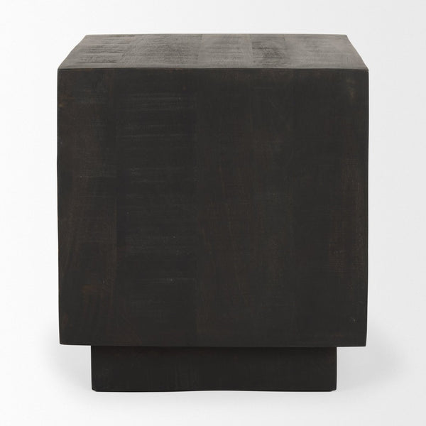 Mercana Hayden Minimalist Solid Wood End Table with Recessed Base for Contemporary Rustic Interiors Dark Brown Wood | 11" Square 70123