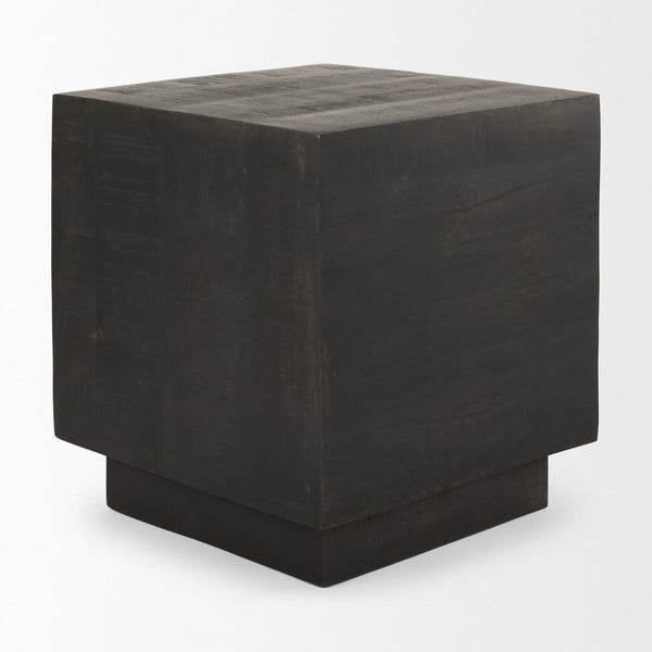 Mercana Hayden Minimalist Solid Wood End Table with Recessed Base for Contemporary Rustic Interiors Dark Brown Wood | 11" Square 70123