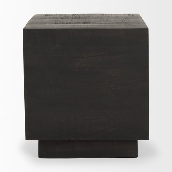 Mercana Hayden Minimalist Solid Wood End Table with Recessed Base for Contemporary Rustic Interiors Dark Brown Wood | 11" Square 70123