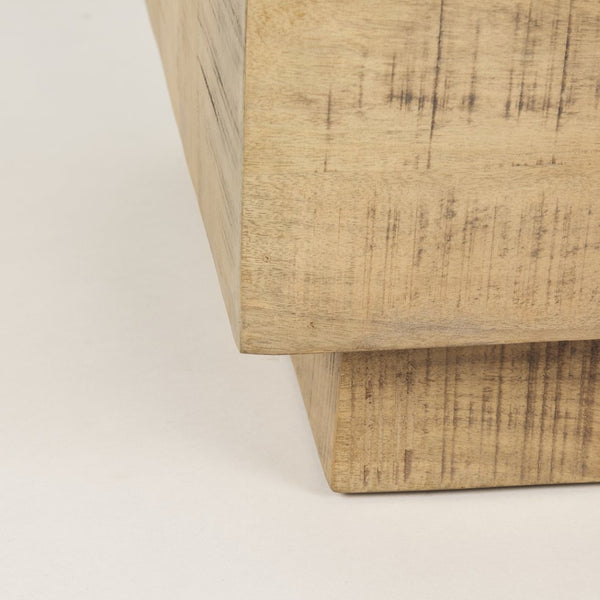 Mercana Hayden Minimalist Solid Wood End Table with Recessed Base for Contemporary Rustic Interiors Light Brown Wood | 11" Square 70124