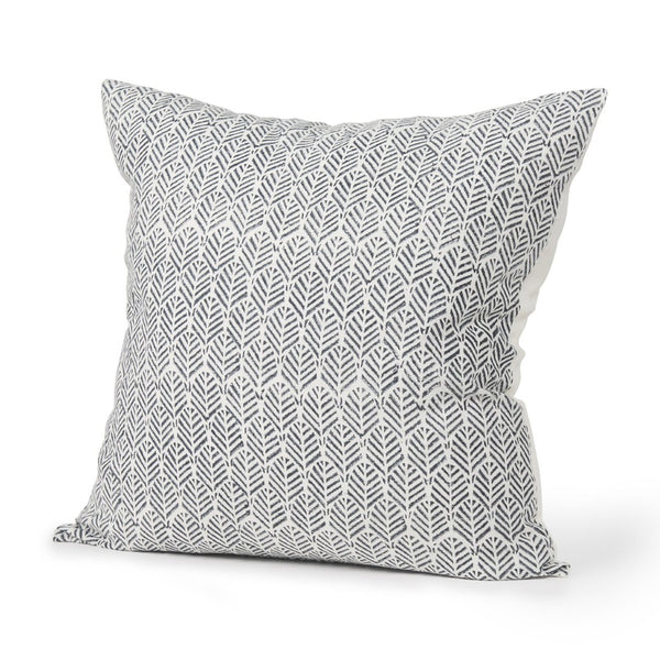 Mercana Jennelle Linen Square Decorative Pillow Cover with Indigo Arrow-Tail Print for Stylish Interiors Cream/Slate | 22x22 70319