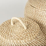 Mercana Kalopa Set of 2 Seagrass Floor Baskets w/ Flat Handled Lid 70232