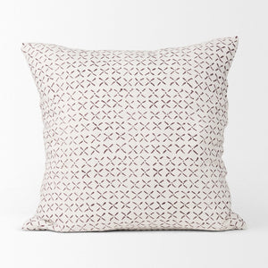 Mercana Jayden Decorative Pillow Cover - Elegant Natural Linen with Merlot X-Dot Print for Modern Spaces Cream/Merlot | 22x22 70311