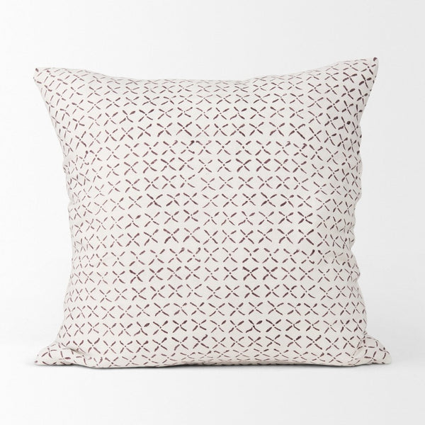 Mercana Jayden Decorative Pillow Cover - Elegant Natural Linen with Merlot X-Dot Print for Modern Spaces Cream/Merlot | 22x22 70311