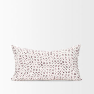 Mercana Jayden Decorative Pillow Cover - Elegant Natural Linen with Merlot X-Dot Print for Modern Spaces Cream/Merlot | 14x26 70312